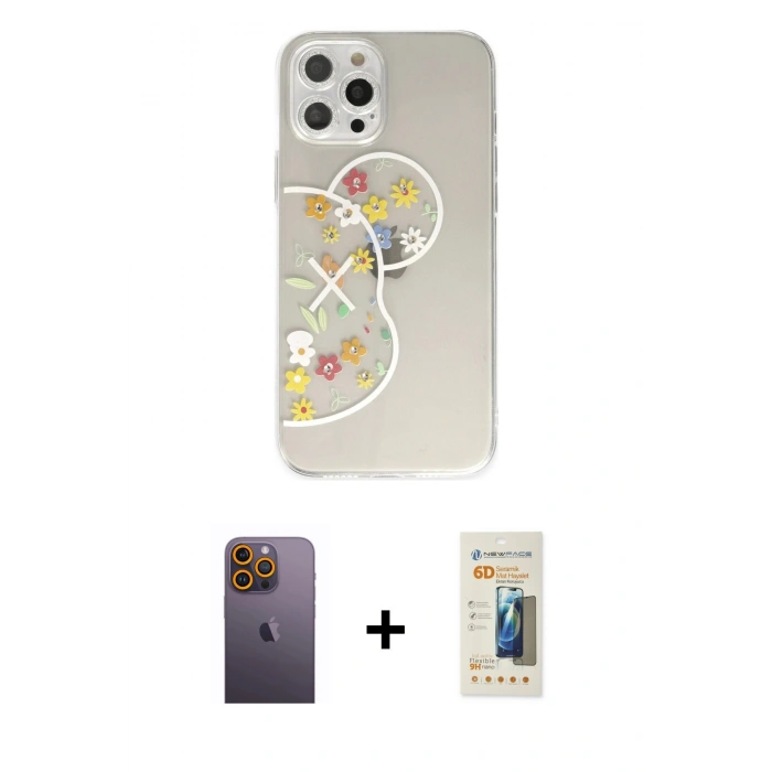 MARSİLYAN™- iPhone 12 Pro Max Kılıf Eksen Asil Prime - Siyah 6D Mat Seramik Hayalet Nano Ekran Koruyucu + Sarı Neon Fosforlu Kamera Lens