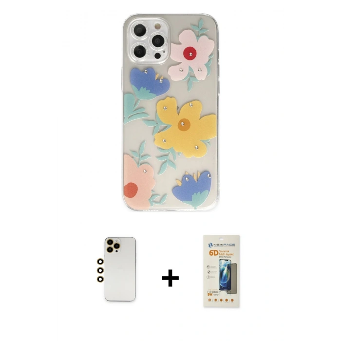 MARSİLYAN™- iPhone 12 Pro Max Kılıf Eksen Asil Prime - Siyah 6D Mat Seramik Hayalet Nano Ekran Koruyucu + Shine Kamera Lens - GD