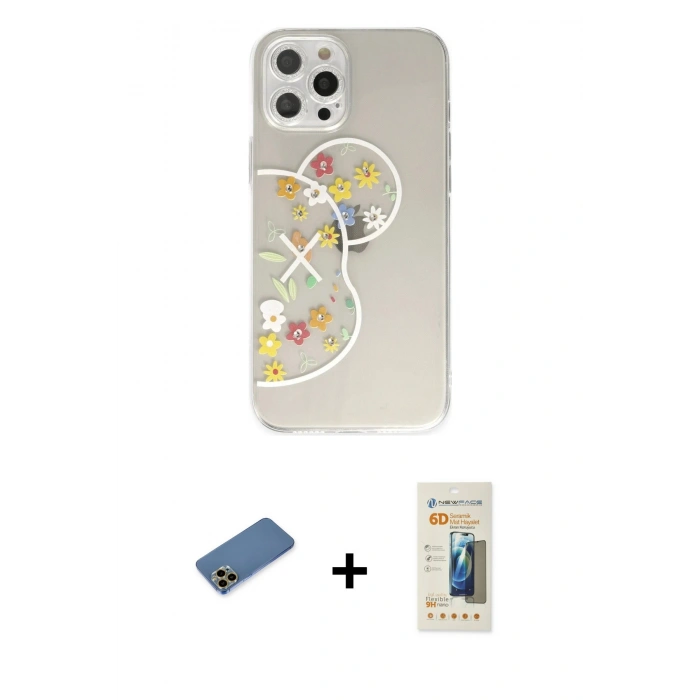 MARSİLYAN™- iPhone 12 Pro Max Kılıf Eksen Asil Prime - Siyah 6D Mat Seramik Hayalet Nano Ekran Koruyucu + Shine Kamera Lens Koruma Cam - GD