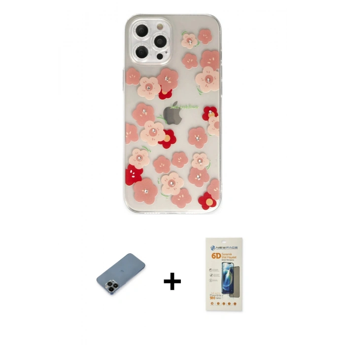 MARSİLYAN™- iPhone 12 Pro Max Kılıf Eksen Asil Prime - Siyah 6D Mat Seramik Hayalet Nano Ekran Koruyucu + Shine Kamera Lens Koruma Cam - SH