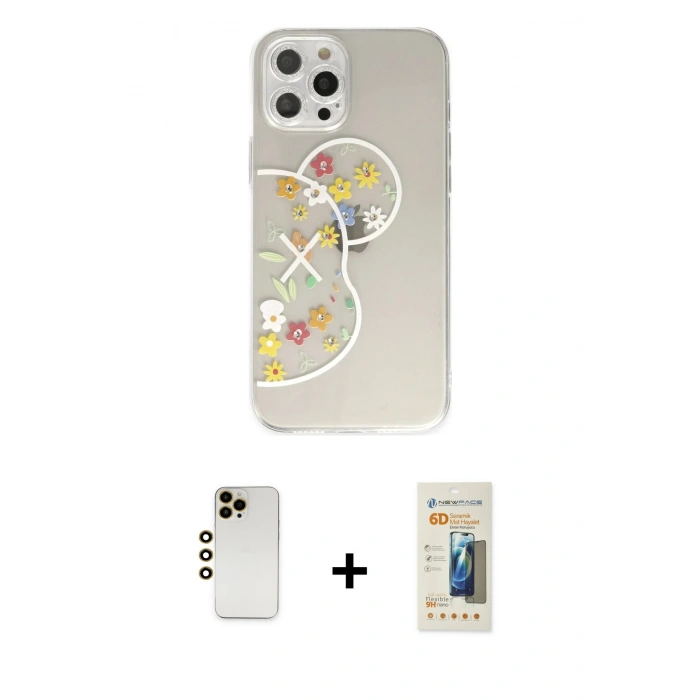 MARSİLYAN™- iPhone 12 Pro Max Kılıf Eksen Asil Prime - Siyah 6D Mat Seramik Hayalet Nano Ekran Koruyucu + Shine Kamera Lens - GD