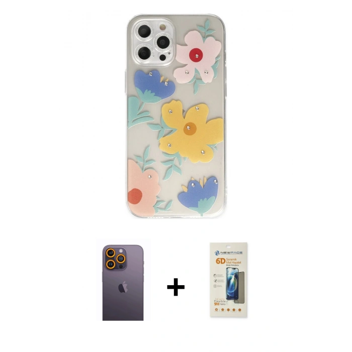 MARSİLYAN™- iPhone 12 Pro Max Kılıf Eksen Asil Prime - Siyah 6D Mat Seramik Hayalet Nano Ekran Koruyucu + Sarı Neon Fosforlu Kamera Lens