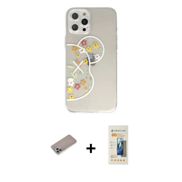 MARSİLYAN™- iPhone 12 Pro Max Kılıf Eksen Asil Prime - Siyah 6D Mat Seramik Hayalet Nano Ekran Koruyucu + Shine Kamera Lens Koruma Cam - SABE