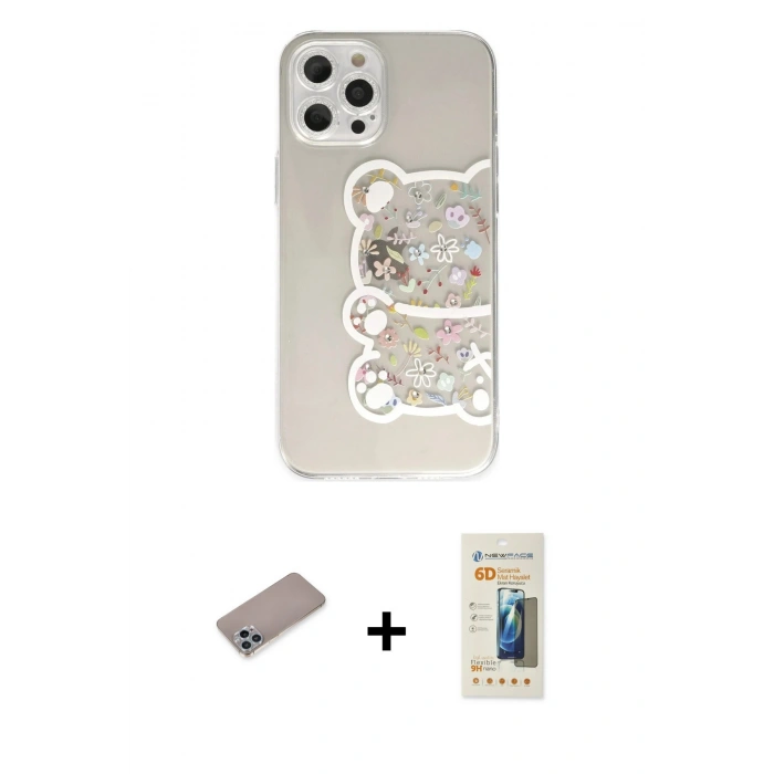 MARSİLYAN™- iPhone 12 Pro Max Kılıf Eksen Asil Prime - Siyah 6D Mat Seramik Hayalet Nano Ekran Koruyucu + Shine Kamera Lens Koruma Cam - SABE