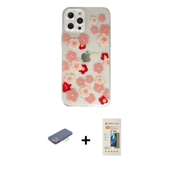 MARSİLYAN™- iPhone 12 Pro Max Kılıf Eksen Asil Prime - Siyah 6D Mat Seramik Hayalet Nano Ekran Koruyucu + Renkli Kamera Lens Koruma Cam - MI