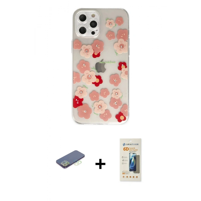 MARSİLYAN™- iPhone 12 Pro Max Kılıf Eksen Asil Prime - Siyah 6D Mat Seramik Hayalet Nano Ekran Koruyucu + Renkli Kamera Lens Koruma Cam - YL