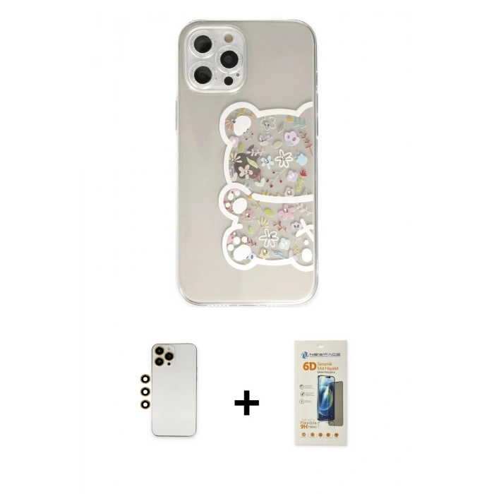 MARSİLYAN™- iPhone 12 Pro Max Kılıf Eksen Asil Prime - Siyah 6D Mat Seramik Hayalet Nano Ekran Koruyucu + Shine Kamera Lens - GD