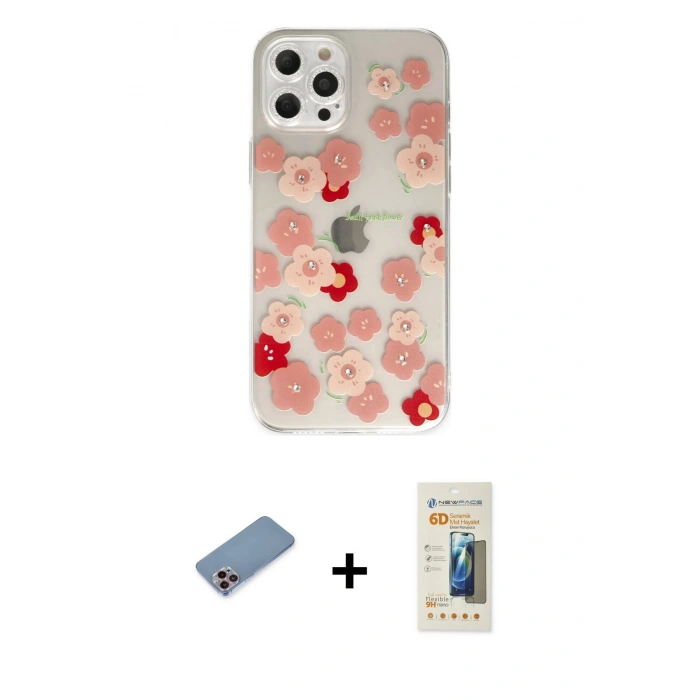 MARSİLYAN™- iPhone 12 Pro Max Kılıf Eksen Asil Prime - Siyah 6D Mat Seramik Hayalet Nano Ekran Koruyucu + Shine Kamera Lens Koruma Cam - PE