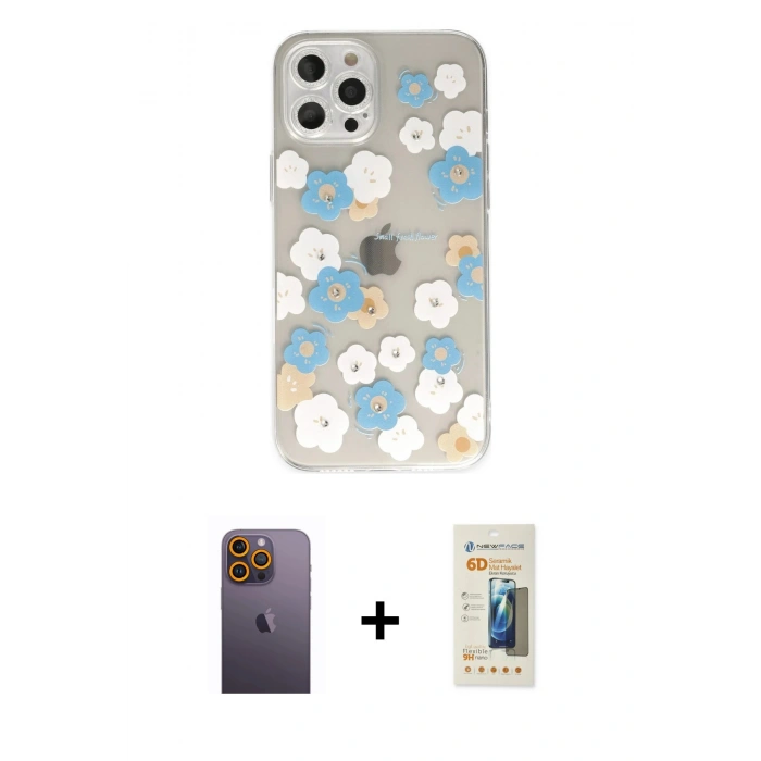 MARSİLYAN™- iPhone 12 Pro Max Kılıf Eksen Asil Prime - Siyah 6D Mat Seramik Hayalet Nano Ekran Koruyucu + Sarı Neon Fosforlu Kamera Lens
