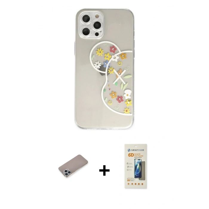 MARSİLYAN™- iPhone 12 Pro Max Kılıf Eksen Asil Prime - Siyah 6D Mat Seramik Hayalet Nano Ekran Koruyucu + Shine Kamera Lens Koruma Cam - SABE