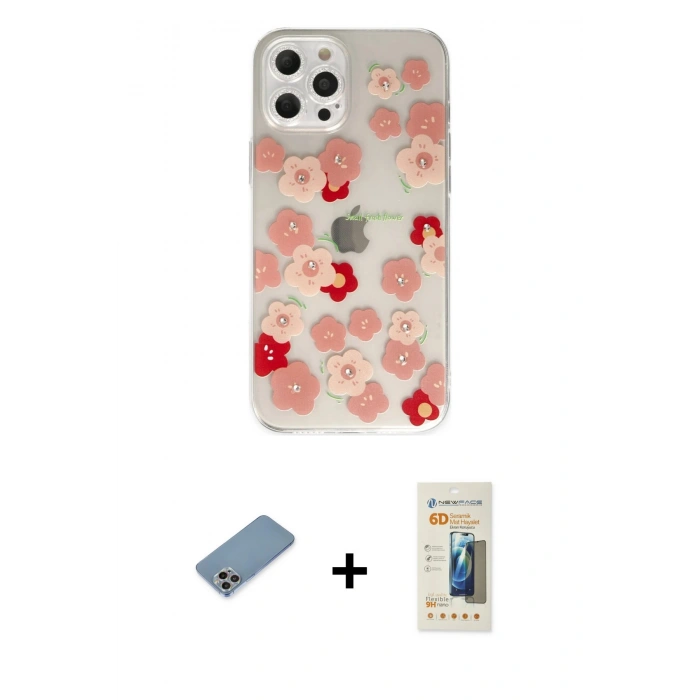 MARSİLYAN™- iPhone 12 Pro Max Kılıf Eksen Asil Prime - Siyah 6D Mat Seramik Hayalet Nano Ekran Koruyucu + Shine Kamera Lens Koruma Cam - GI