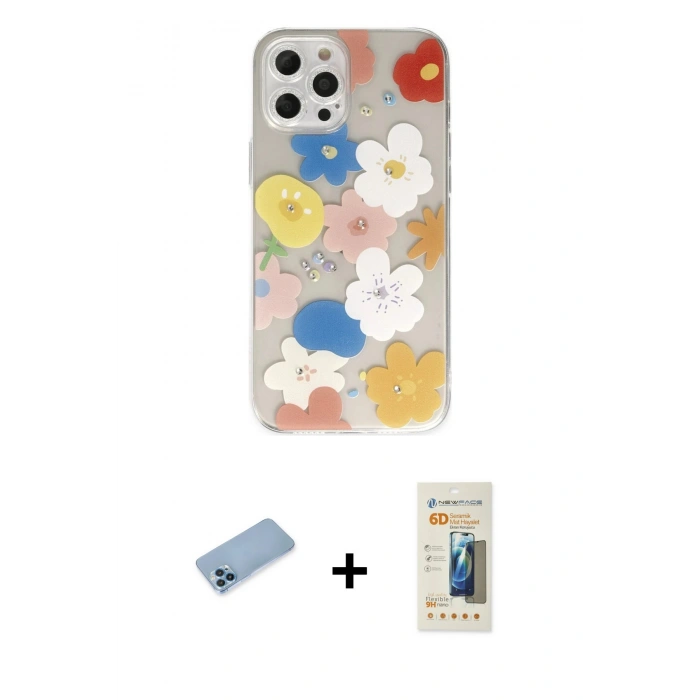 MARSİLYAN™- iPhone 12 Pro Max Kılıf Eksen Asil Prime - Siyah 6D Mat Seramik Hayalet Nano Ekran Koruyucu + Shine Kamera Lens Koruma Cam - MI