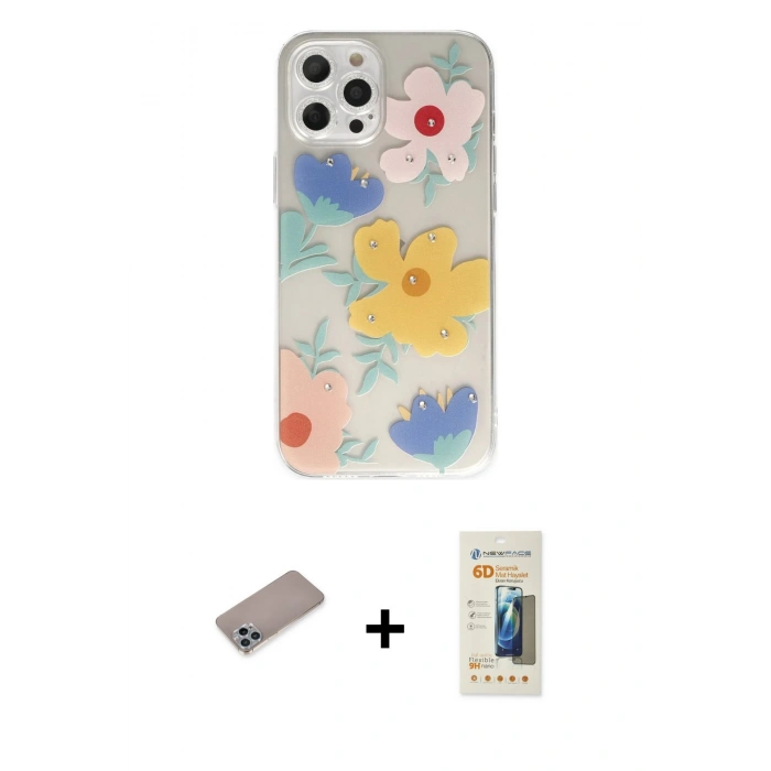 MARSİLYAN™- iPhone 12 Pro Max Kılıf Eksen Asil Prime - Siyah 6D Mat Seramik Hayalet Nano Ekran Koruyucu + Shine Kamera Lens Koruma Cam - SABE