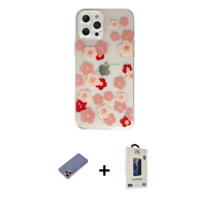 MARSİLYAN™- iPhone 12 Pro Max Kılıf Eksen Asil Prime - Siyah Bilvis Hayalet Cam Ekran Koruyucu + Metal Kamera Lens Koruma Cam - GD