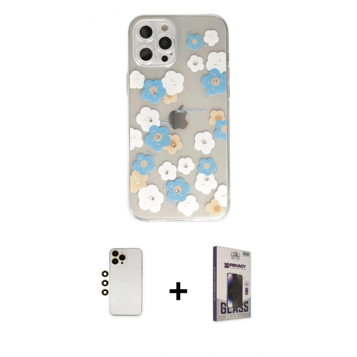 MARSİLYAN™- iPhone 12 Pro Max Kılıf Eksen Asil Prime - Siyah Bilvis Hayalet Cam Ekran Koruyucu + Shine Kamera Lens - GD