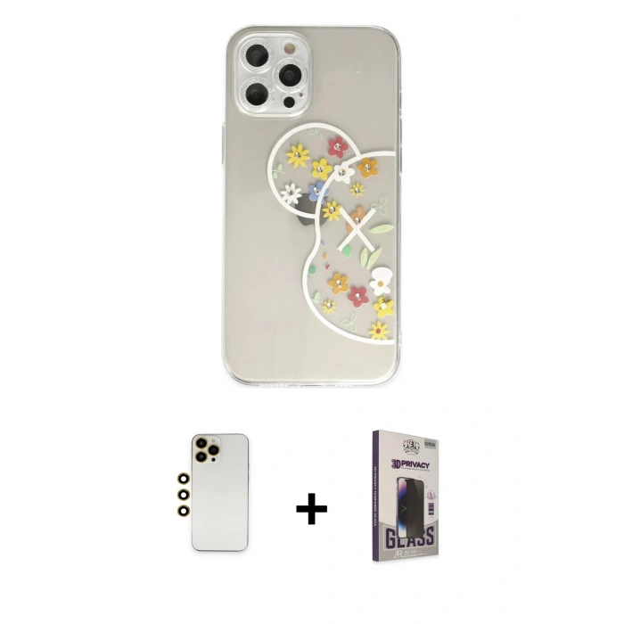 MARSİLYAN™- iPhone 12 Pro Max Kılıf Eksen Asil Prime - Siyah Bilvis Hayalet Cam Ekran Koruyucu + Shine Kamera Lens - GD