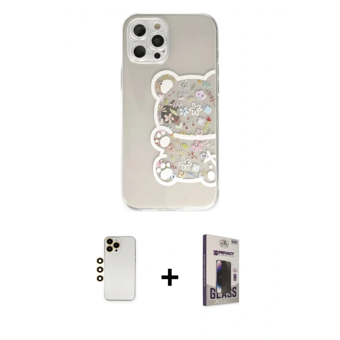 MARSİLYAN™- iPhone 12 Pro Max Kılıf Eksen Asil Prime - Siyah Bilvis Hayalet Cam Ekran Koruyucu + Shine Kamera Lens - GD
