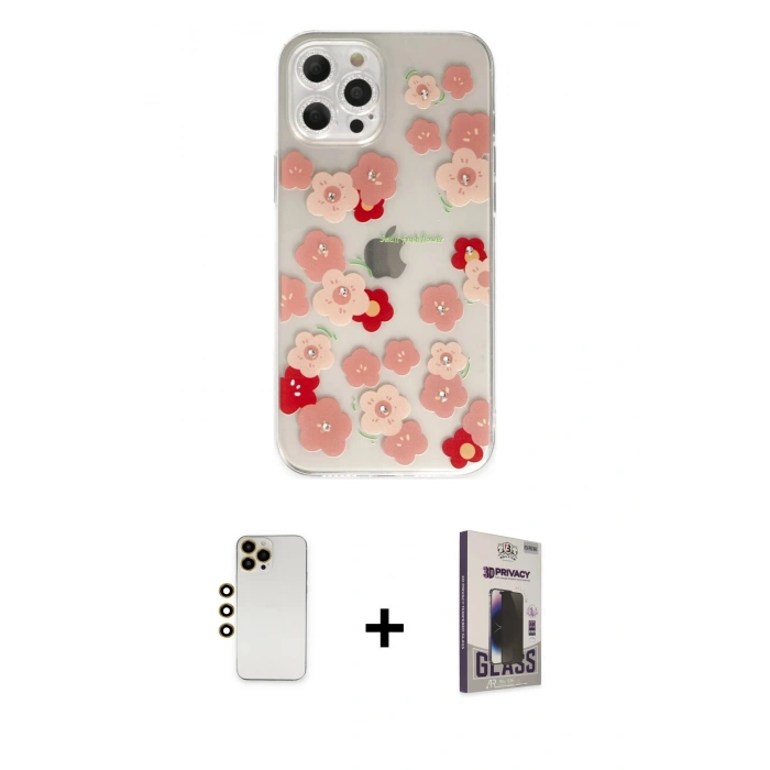 MARSİLYAN™- iPhone 12 Pro Max Kılıf Eksen Asil Prime - Siyah Bilvis Hayalet Cam Ekran Koruyucu + Shine Kamera Lens - GD
