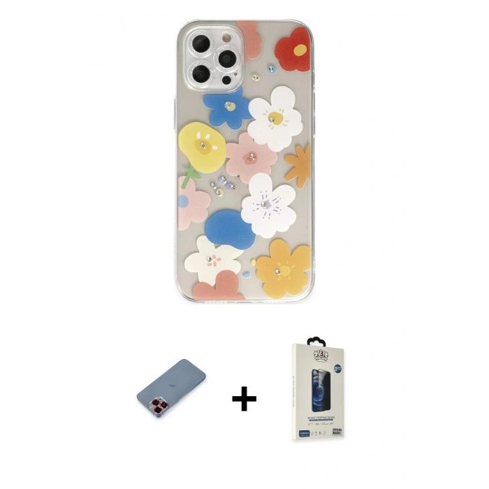 MARSİLYAN™- iPhone 12 Pro Max Kılıf Eksen Asil Prime - Siyah Bilvis Hayalet Cam Ekran Koruyucu + Metal Kamera Lens Koruma Cam - KI