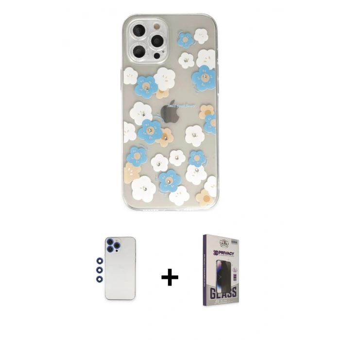 MARSİLYAN™- iPhone 12 Pro Max Kılıf Eksen Asil Prime - Siyah Bilvis Hayalet Cam Ekran Koruyucu + Shine Kamera Lens - LT