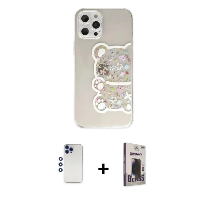 MARSİLYAN™- iPhone 12 Pro Max Kılıf Eksen Asil Prime - Siyah Bilvis Hayalet Cam Ekran Koruyucu + Shine Kamera Lens - LT