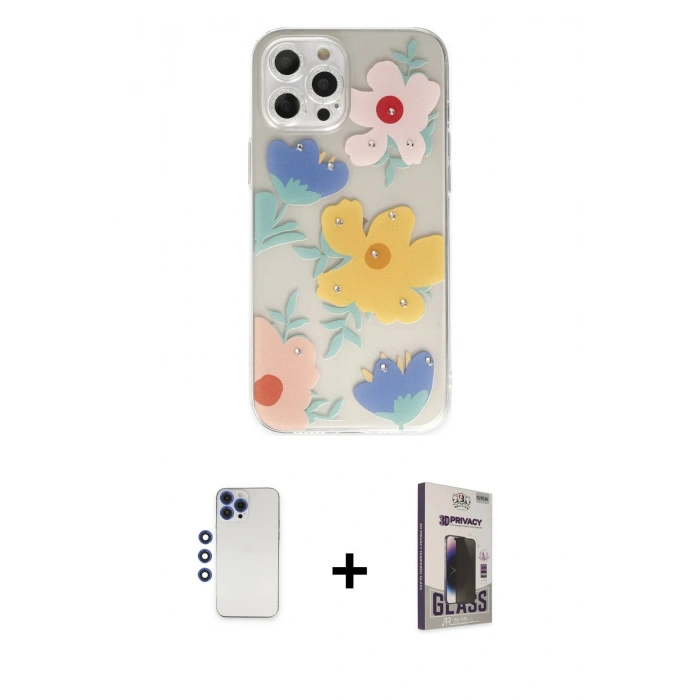 MARSİLYAN™- iPhone 12 Pro Max Kılıf Eksen Asil Prime - Siyah Bilvis Hayalet Cam Ekran Koruyucu + Shine Kamera Lens - LT