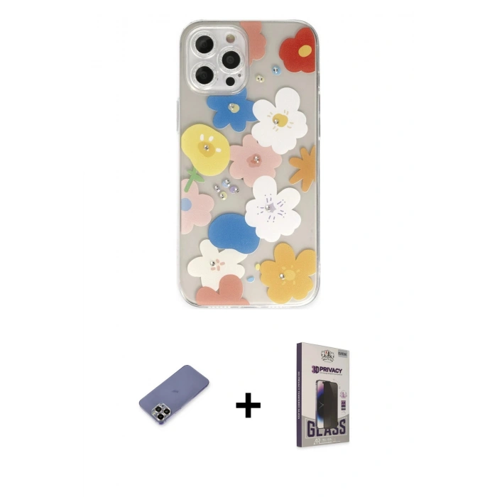 MARSİLYAN™- iPhone 12 Pro Max Kılıf Eksen Asil Prime - Siyah Bilvis Hayalet Cam Ekran Koruyucu + Metal Kamera Lens Koruma Cam - GD