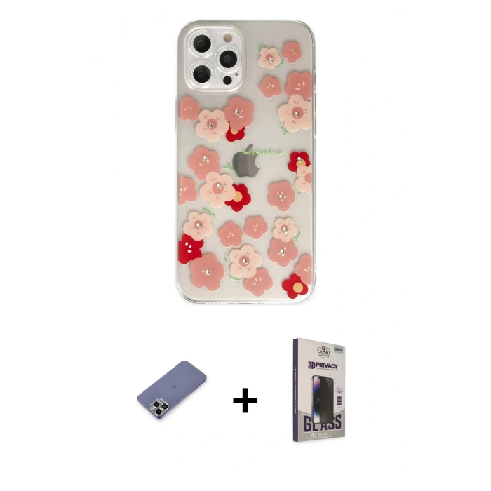 MARSİLYAN™- iPhone 12 Pro Max Kılıf Eksen Asil Prime - Siyah Bilvis Hayalet Cam Ekran Koruyucu + Metal Kamera Lens Koruma Cam - GD
