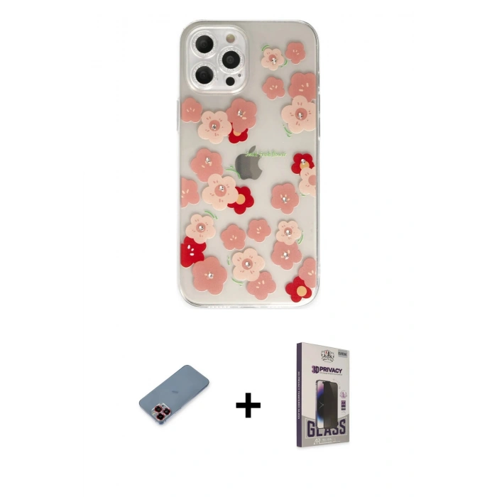 MARSİLYAN™- iPhone 12 Pro Max Kılıf Eksen Asil Prime - Siyah Bilvis Hayalet Cam Ekran Koruyucu + Metal Kamera Lens Koruma Cam - KI