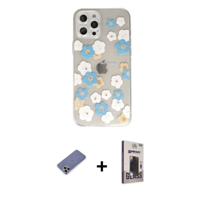 MARSİLYAN™- iPhone 12 Pro Max Kılıf Eksen Asil Prime - Siyah Bilvis Hayalet Cam Ekran Koruyucu + Metal Kamera Lens Koruma Cam - GD