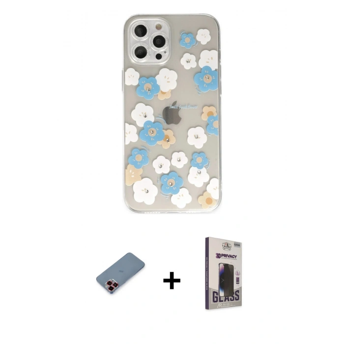 MARSİLYAN™- iPhone 12 Pro Max Kılıf Eksen Asil Prime - Siyah Bilvis Hayalet Cam Ekran Koruyucu + Metal Kamera Lens Koruma Cam - KI