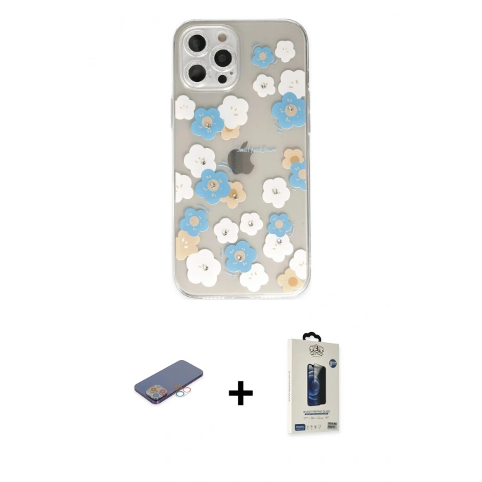 MARSİLYAN™- iPhone 12 Pro Max Kılıf Eksen Asil Prime - Siyah Bilvis Hayalet Cam Ekran Koruyucu + Renkli Kamera Lens Koruma Cam - PE