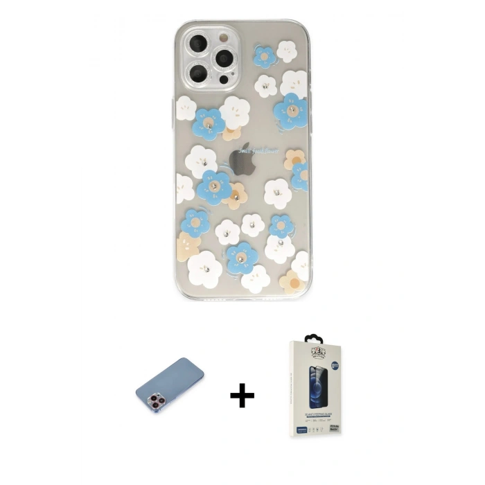 MARSİLYAN™- iPhone 12 Pro Max Kılıf Eksen Asil Prime - Siyah Bilvis Hayalet Cam Ekran Koruyucu + Pembe Shine Kamera Lens Koruma Cam