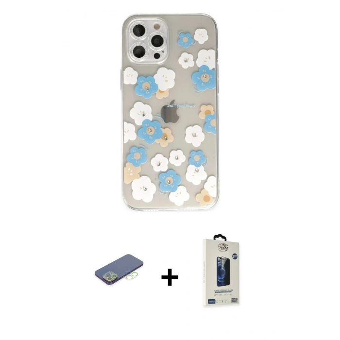 MARSİLYAN™- iPhone 12 Pro Max Kılıf Eksen Asil Prime - Siyah Bilvis Hayalet Cam Ekran Koruyucu + Renkli Kamera Lens Koruma Cam - YL