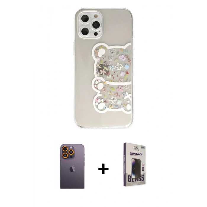 MARSİLYAN™- iPhone 12 Pro Max Kılıf Eksen Asil Prime - Siyah Bilvis Hayalet Cam Ekran Koruyucu + Sarı Neon Fosforlu Kamera Lens