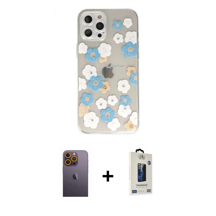 MARSİLYAN™- iPhone 12 Pro Max Kılıf Eksen Asil Prime - Siyah Bilvis Hayalet Cam Ekran Koruyucu + Sarı Neon Fosforlu Kamera Lens
