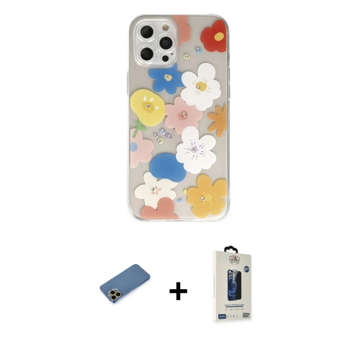 MARSİLYAN™- iPhone 12 Pro Max Kılıf Eksen Asil Prime - Siyah Bilvis Hayalet Cam Ekran Koruyucu + Shine Kamera Lens Koruma Cam - GD