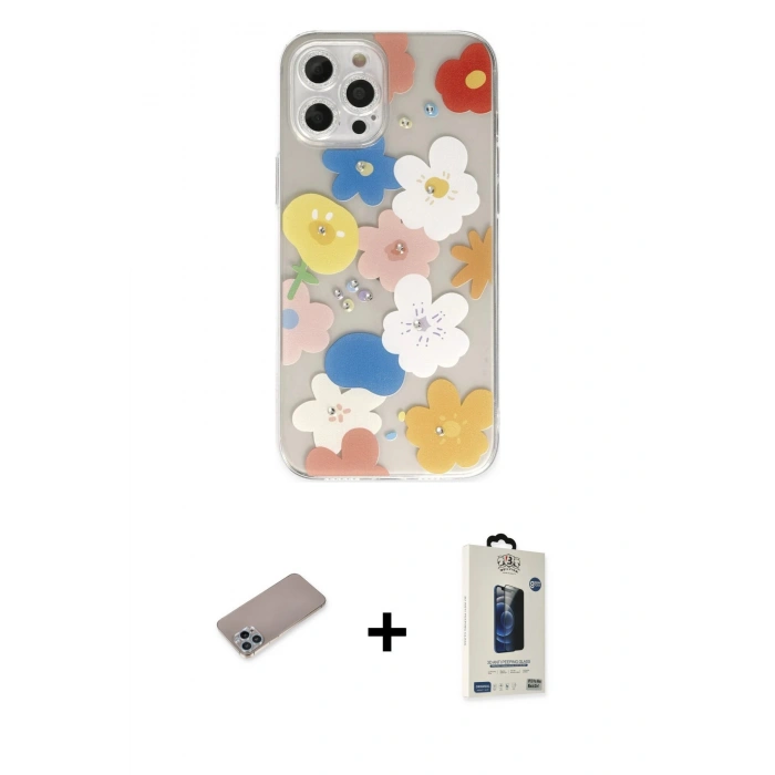 MARSİLYAN™- iPhone 12 Pro Max Kılıf Eksen Asil Prime - Siyah Bilvis Hayalet Cam Ekran Koruyucu + Shine Kamera Lens Koruma Cam - SABE