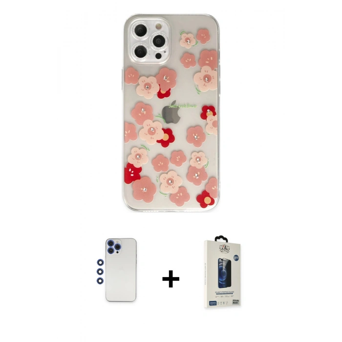 MARSİLYAN™- iPhone 12 Pro Max Kılıf Eksen Asil Prime - Siyah Bilvis Hayalet Cam Ekran Koruyucu + Shine Kamera Lens - LT