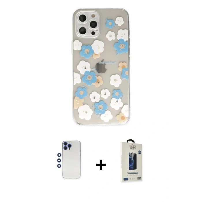 MARSİLYAN™- iPhone 12 Pro Max Kılıf Eksen Asil Prime - Siyah Bilvis Hayalet Cam Ekran Koruyucu + Shine Kamera Lens - LT