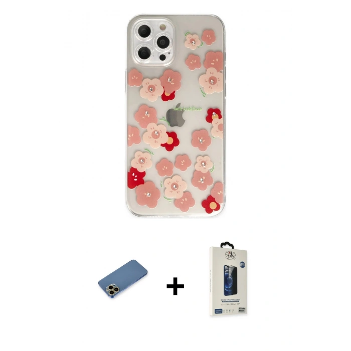 MARSİLYAN™- iPhone 12 Pro Max Kılıf Eksen Asil Prime - Siyah Bilvis Hayalet Cam Ekran Koruyucu + Shine Kamera Lens Koruma Cam - GD