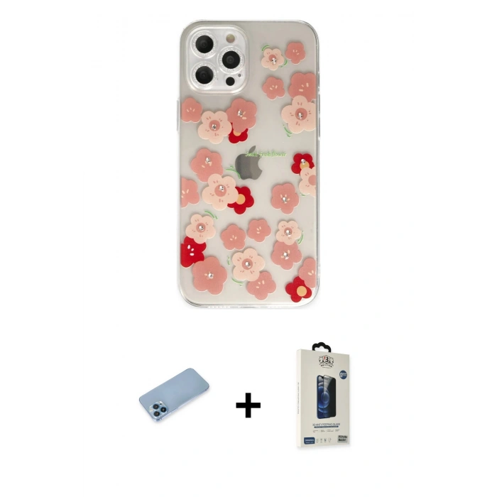 MARSİLYAN™- iPhone 12 Pro Max Kılıf Eksen Asil Prime - Siyah Bilvis Hayalet Cam Ekran Koruyucu + Shine Kamera Lens Koruma Cam - MI