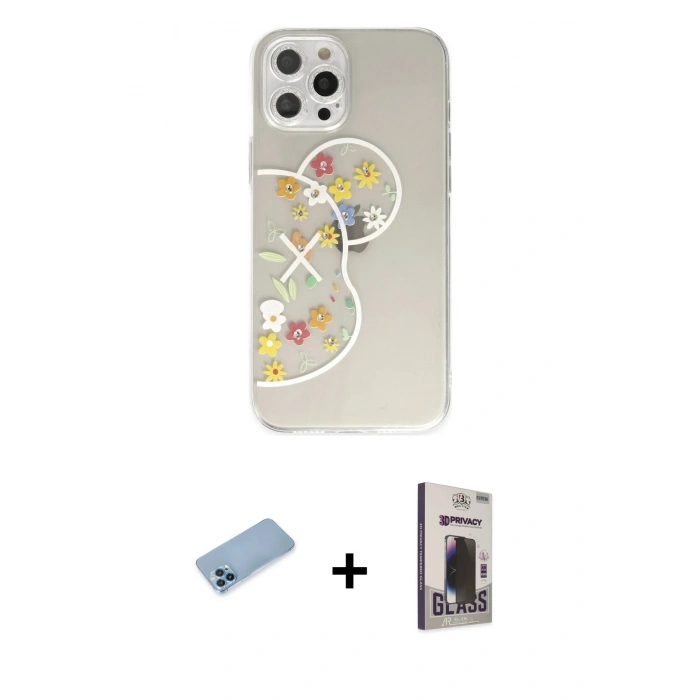 MARSİLYAN™- iPhone 12 Pro Max Kılıf Eksen Asil Prime - Siyah Bilvis Hayalet Cam Ekran Koruyucu + Shine Kamera Lens Koruma Cam - MI