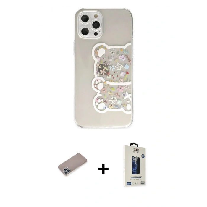 MARSİLYAN™- iPhone 12 Pro Max Kılıf Eksen Asil Prime - Siyah Bilvis Hayalet Cam Ekran Koruyucu + Shine Kamera Lens Koruma Cam - SABE
