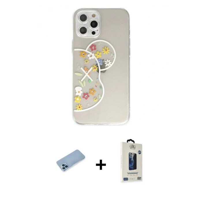 MARSİLYAN™- iPhone 12 Pro Max Kılıf Eksen Asil Prime - Siyah Bilvis Hayalet Cam Ekran Koruyucu + Shine Kamera Lens Koruma Cam - MI