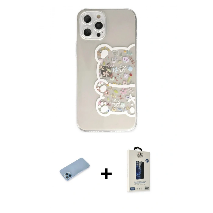 MARSİLYAN™- iPhone 12 Pro Max Kılıf Eksen Asil Prime - Siyah Bilvis Hayalet Cam Ekran Koruyucu + Shine Kamera Lens Koruma Cam - MI