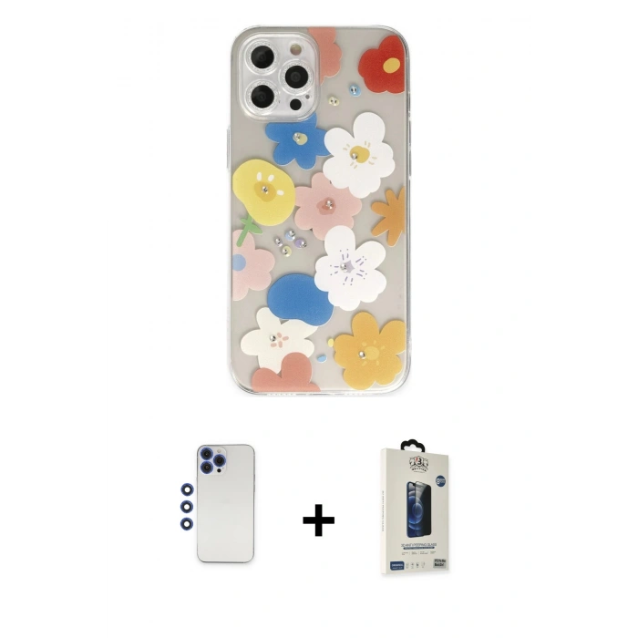 MARSİLYAN™- iPhone 12 Pro Max Kılıf Eksen Asil Prime - Siyah Bilvis Hayalet Cam Ekran Koruyucu + Shine Kamera Lens - LT