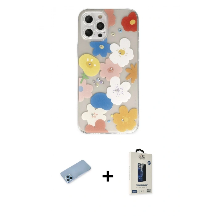 MARSİLYAN™- iPhone 12 Pro Max Kılıf Eksen Asil Prime - Siyah Bilvis Hayalet Cam Ekran Koruyucu + Shine Kamera Lens Koruma Cam - MI