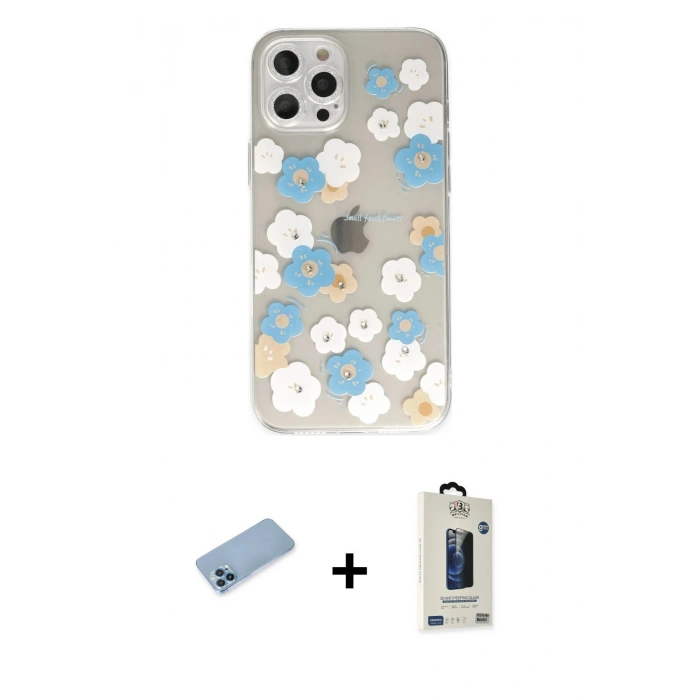 MARSİLYAN™- iPhone 12 Pro Max Kılıf Eksen Asil Prime - Siyah Bilvis Hayalet Cam Ekran Koruyucu + Shine Kamera Lens Koruma Cam - MI