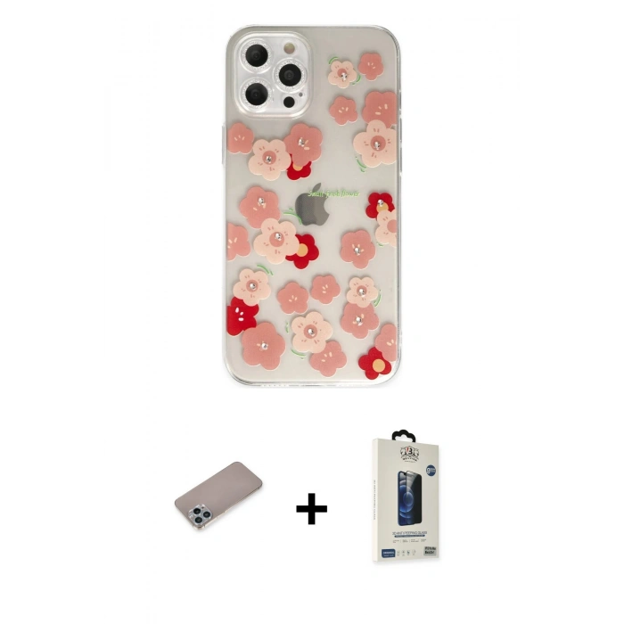 MARSİLYAN™- iPhone 12 Pro Max Kılıf Eksen Asil Prime - Siyah Bilvis Hayalet Cam Ekran Koruyucu + Shine Kamera Lens Koruma Cam - SABE